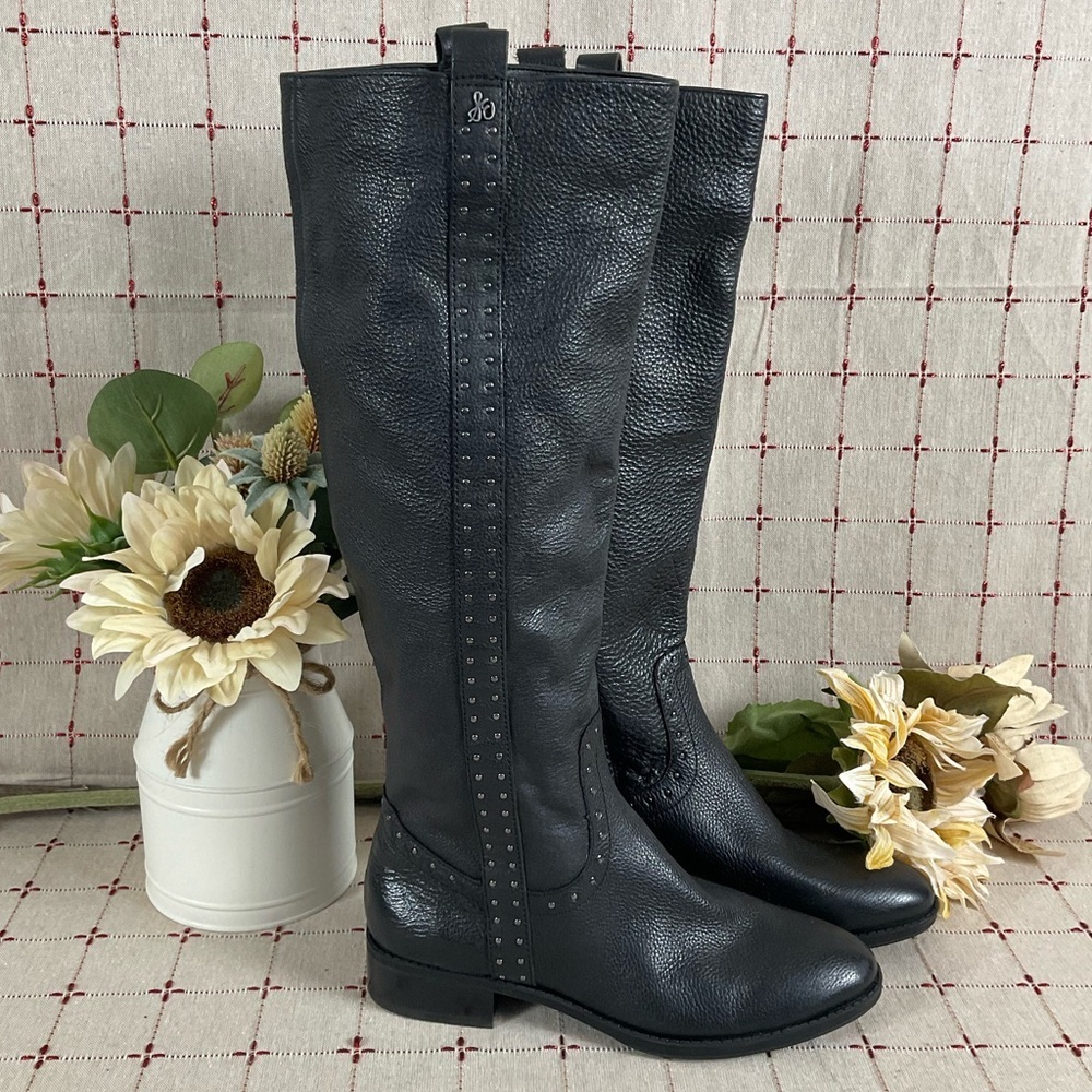 💐HP💐 Sam Edelman Prina Studded Soft Black Leather Knee High Riding Boots 6.5